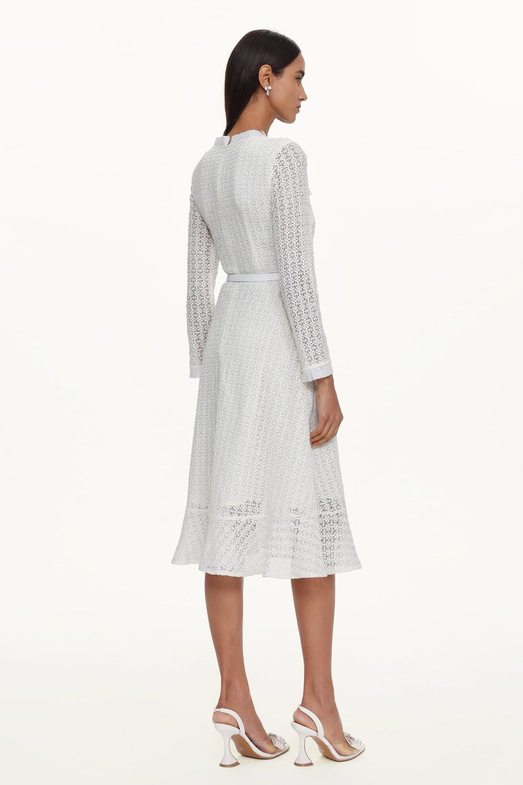 Lace Long Sleeve Rhinestone Maxi Dress - 4