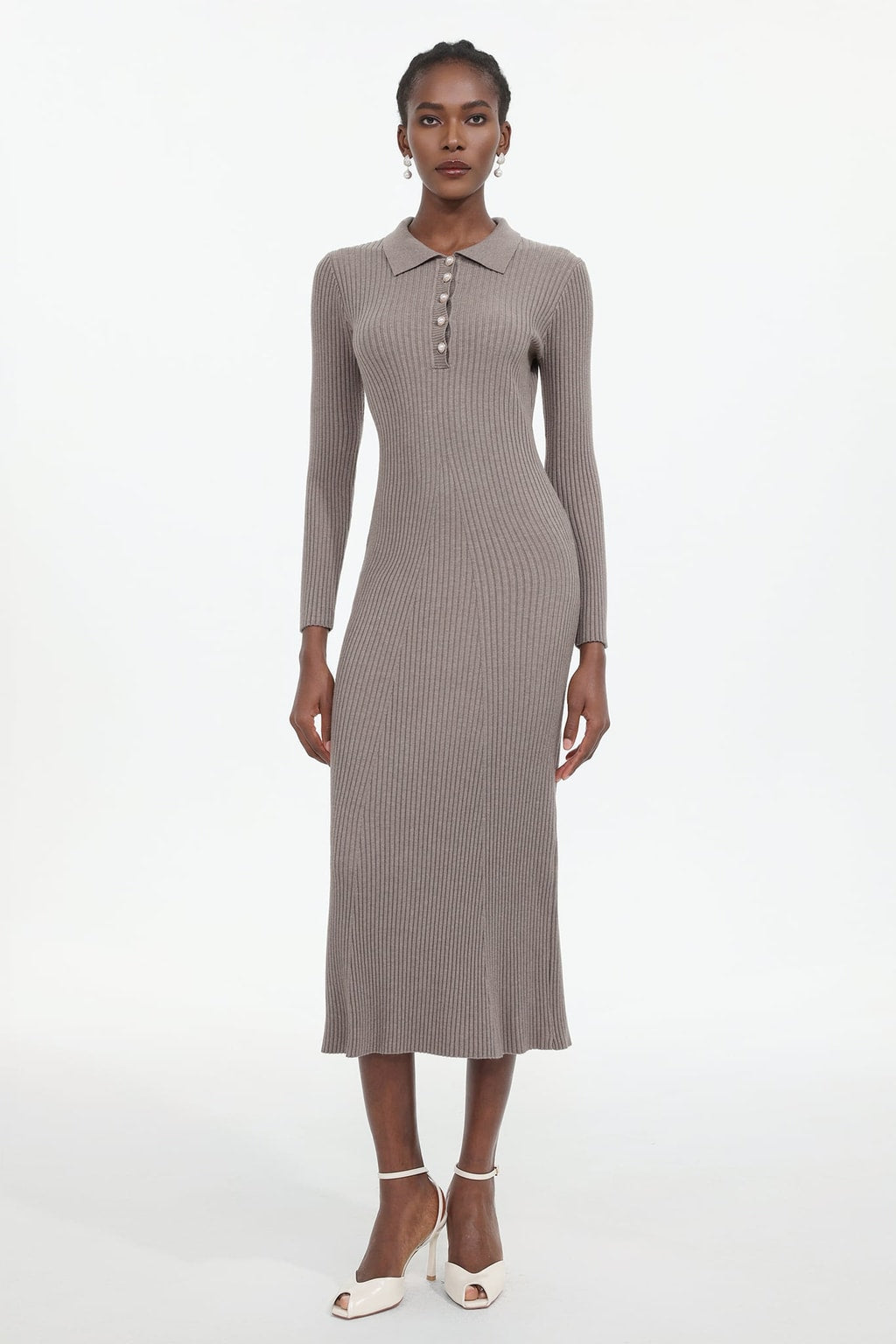 Knit Long Sleeve Bodycon Maxi Dress - 2