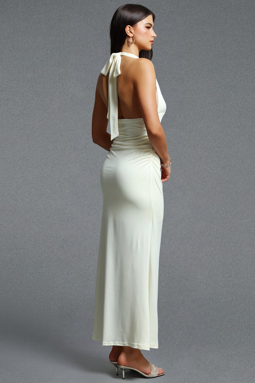 Stretch Knit Halter Backless Maxi Dress - 4