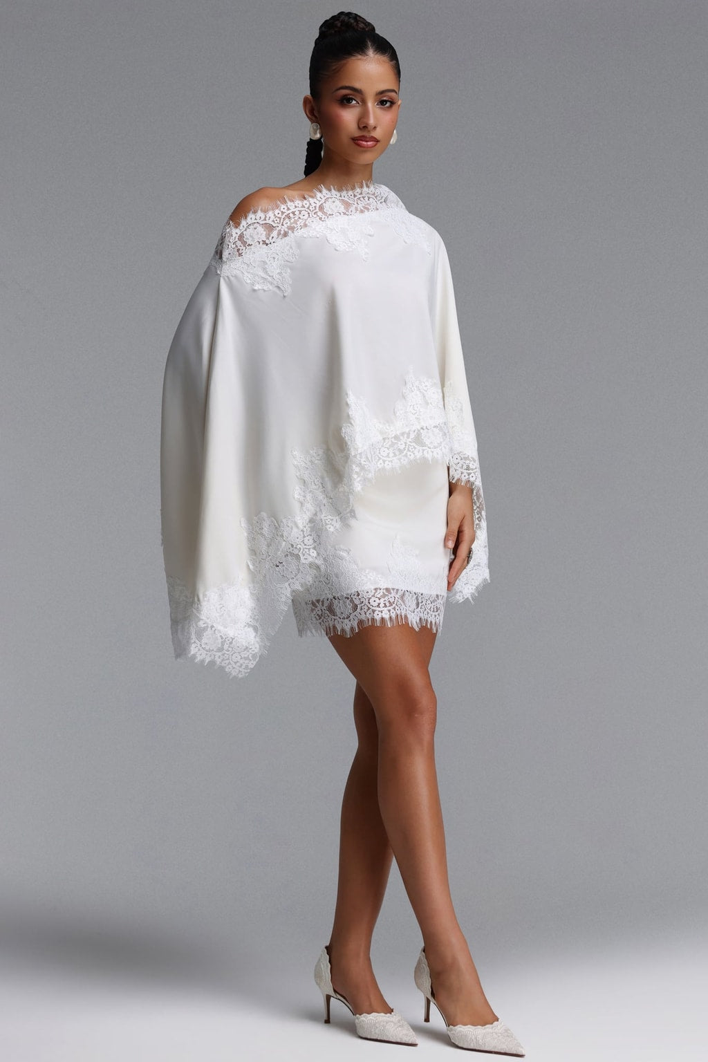 Tailored Lace-Trim Two-Piece Top And Skirt Set - 3