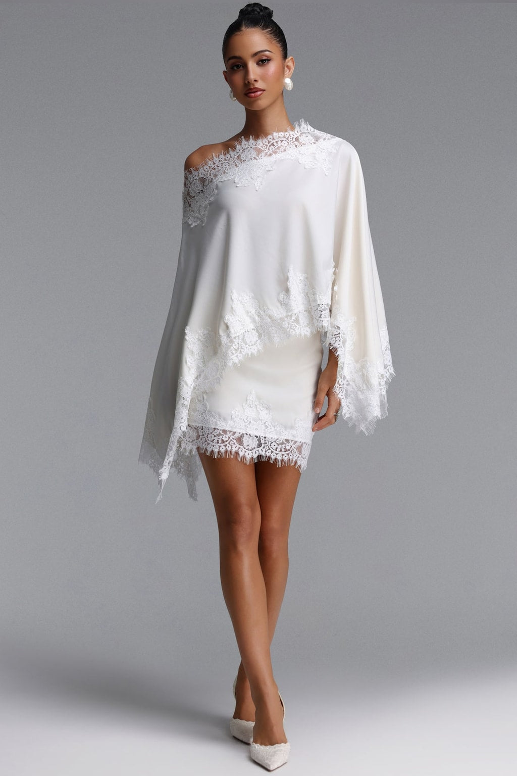 Tailored Lace-Trim Two-Piece Top And Skirt Set - 2