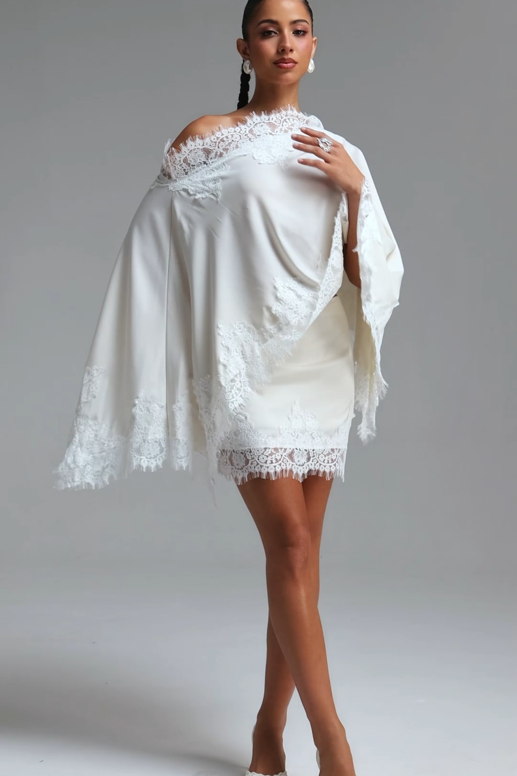 Tailored Lace-Trim Two-Piece Top And Skirt Set - 5