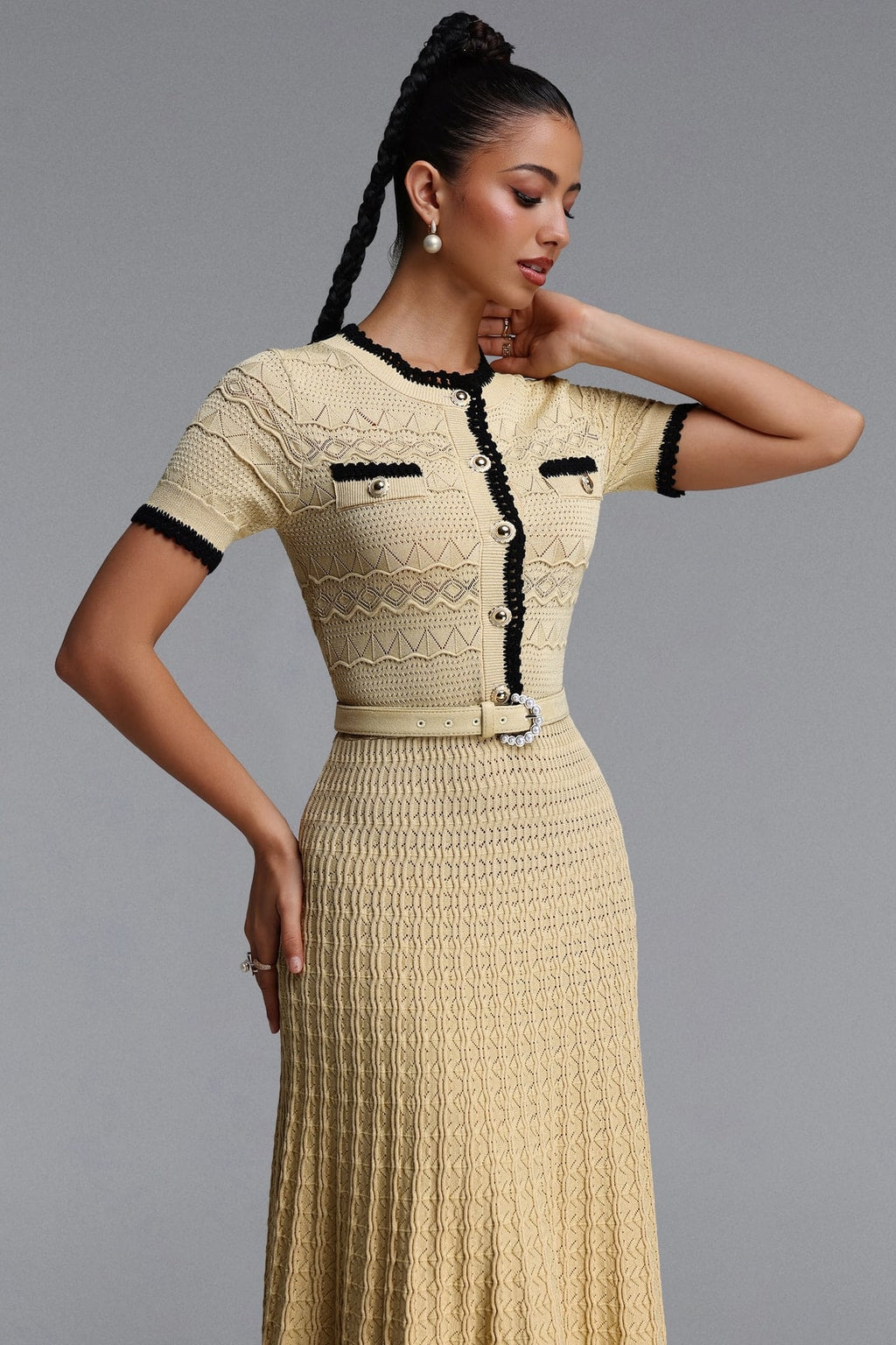 Knit Maxi Dress With Round Neck And Short Sleeves - 5