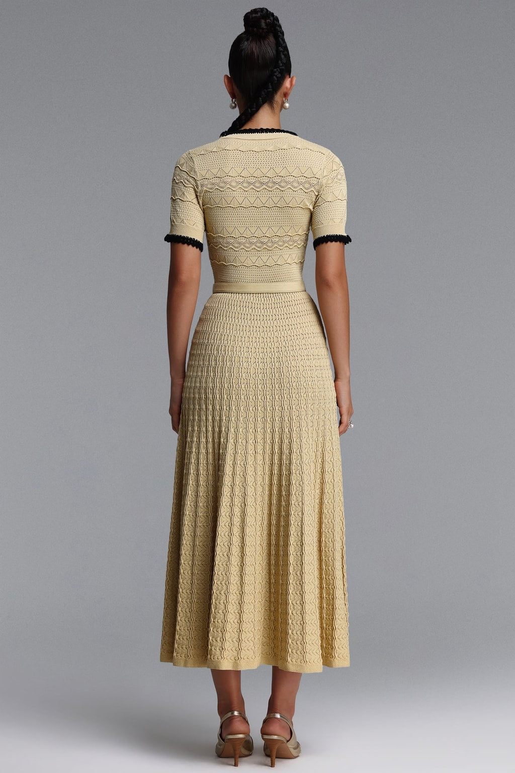 Knit Maxi Dress With Round Neck And Short Sleeves - 4