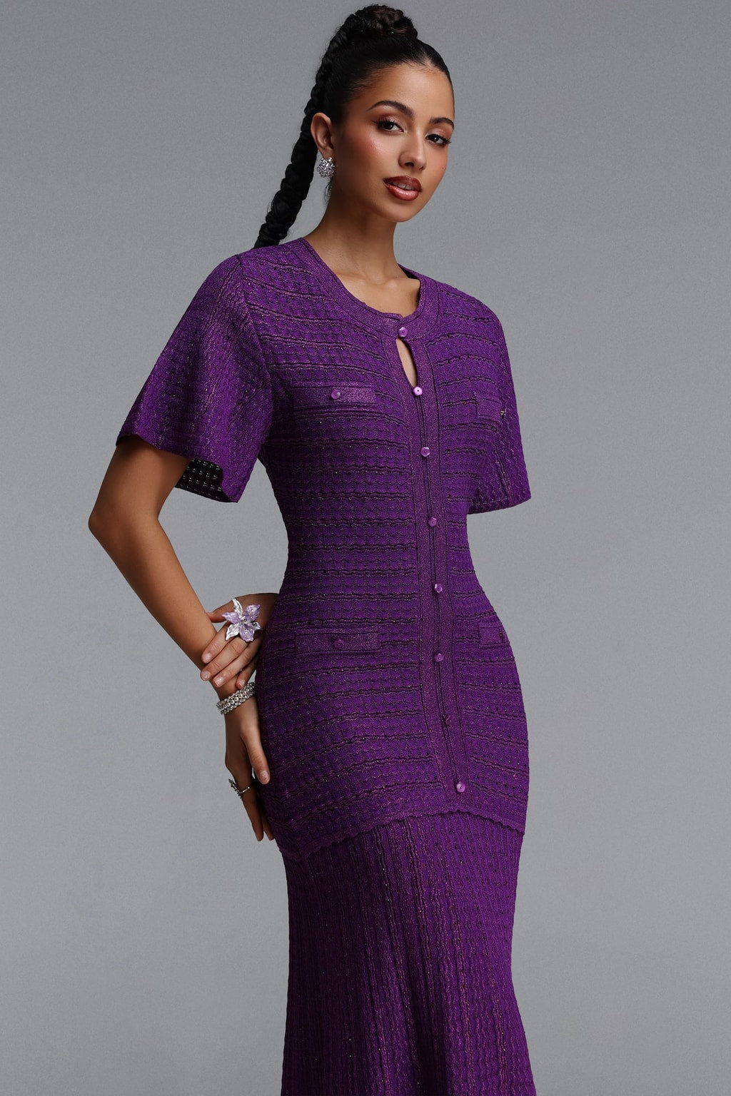 Fitted Knit Maxi Dress With Round Neckline - 6