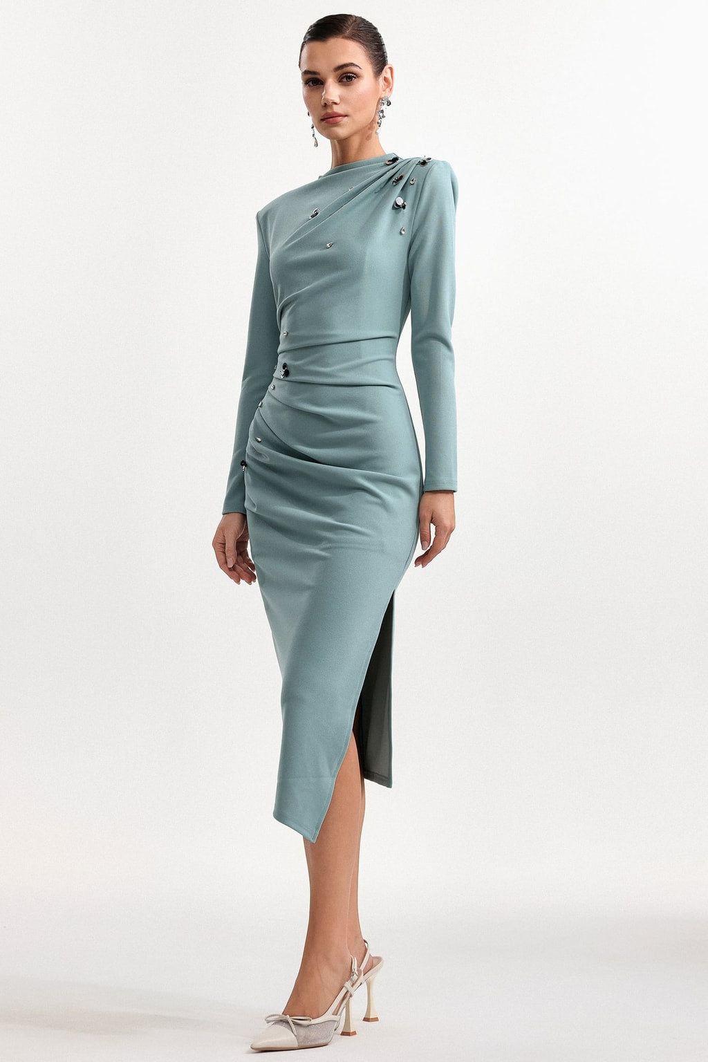Sequin Floral Knit Midi Dress With Long Sleeves - 3