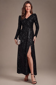 Sequin Evening Dress With Long Sleeve Sheath Fit - 2