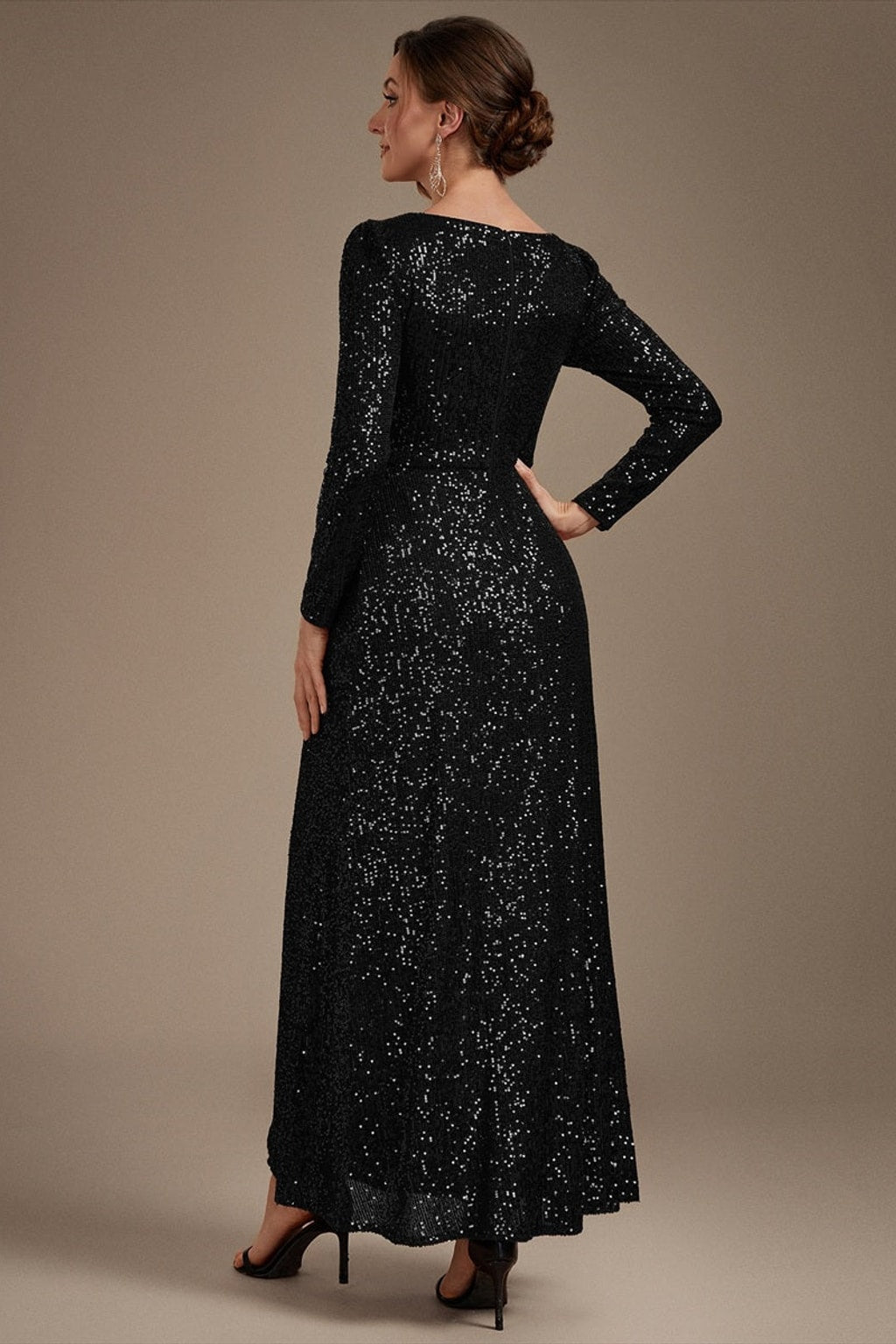 Sequin Evening Dress With Long Sleeve Sheath Fit - 3