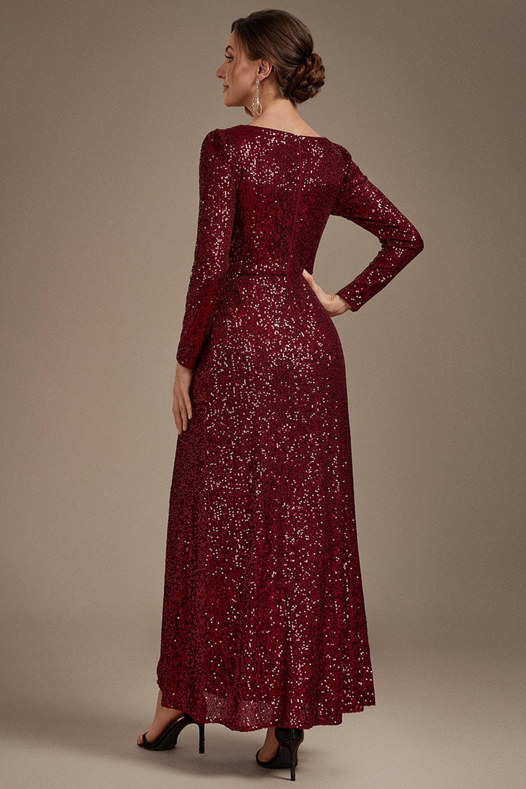 Sequin Evening Dress With Long Sleeve Sheath Fit - 7