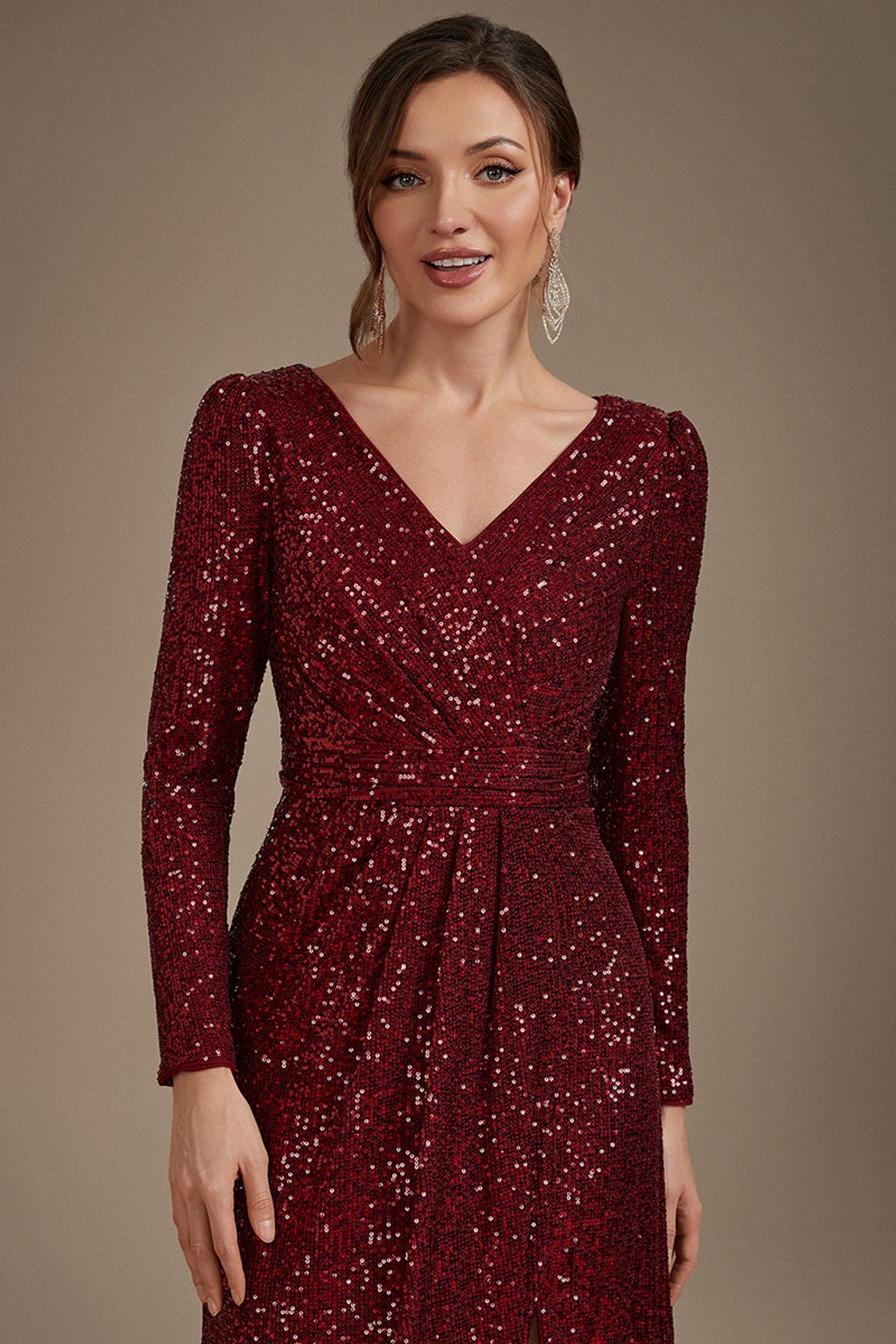 Sequin Evening Dress With Long Sleeve Sheath Fit - 9