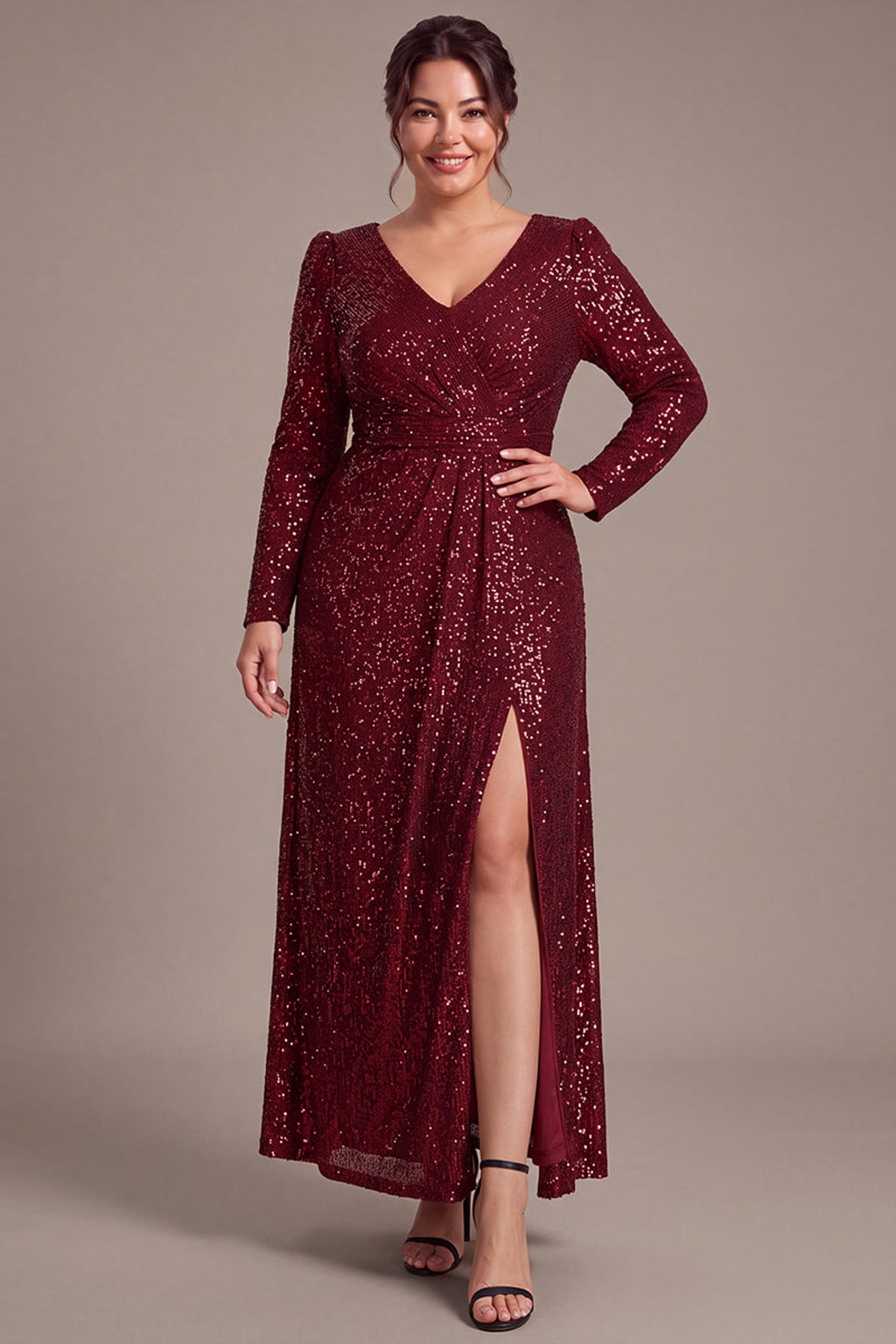 Sequin Evening Dress With Long Sleeve Sheath Fit - 8
