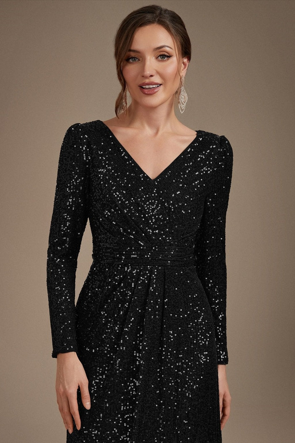 Sequin Evening Dress With Long Sleeve Sheath Fit - 4