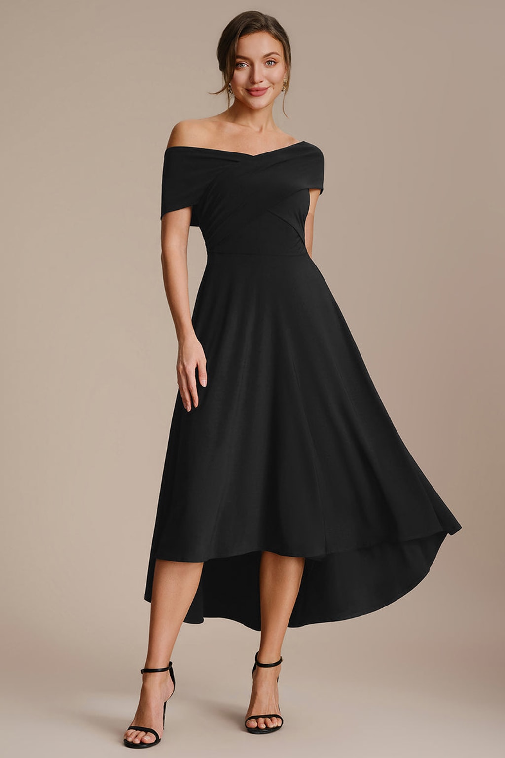 Knit Off-the-Shoulder A-Line Wedding Guest Dress - 2