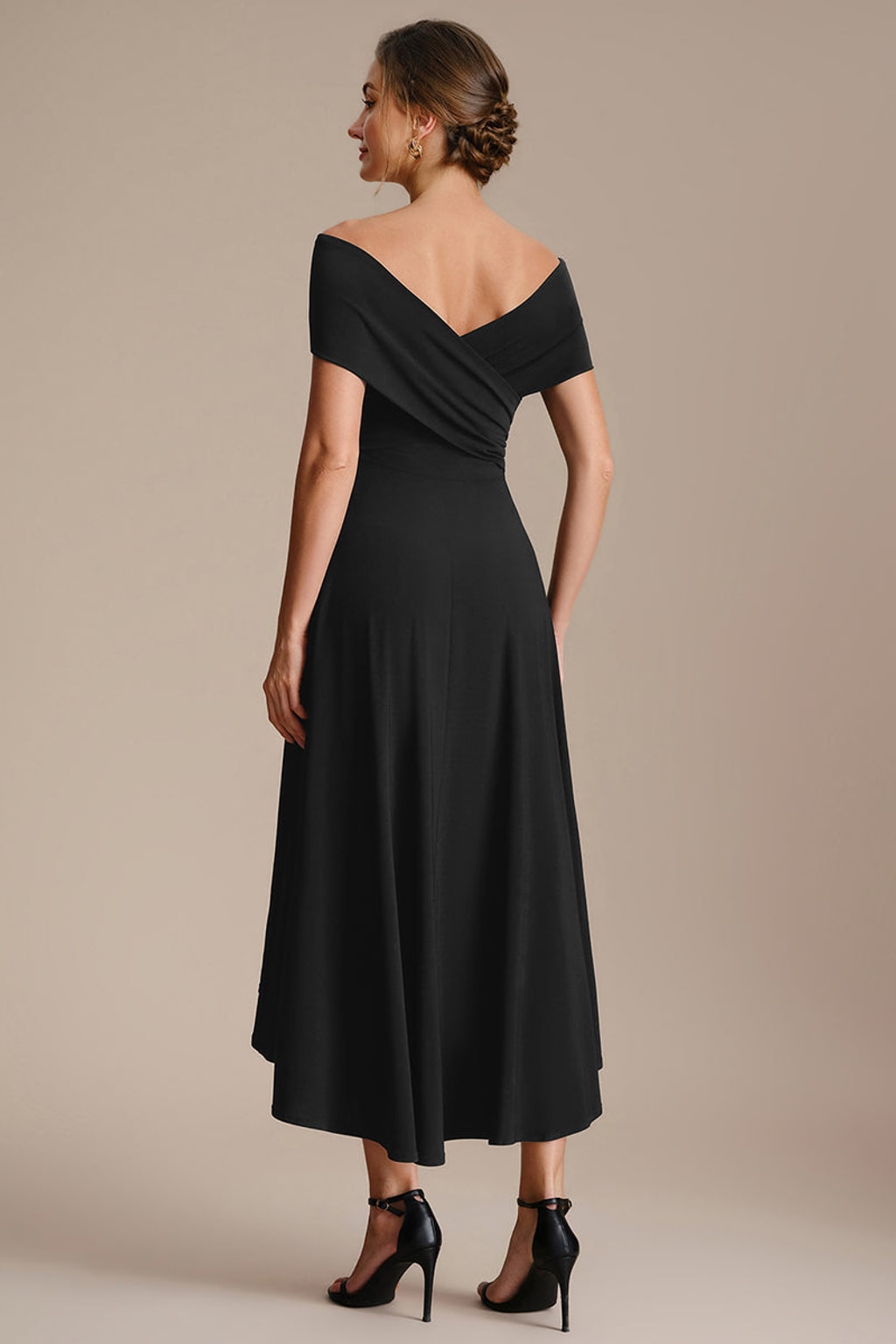 Knit Off-the-Shoulder A-Line Wedding Guest Dress - 3