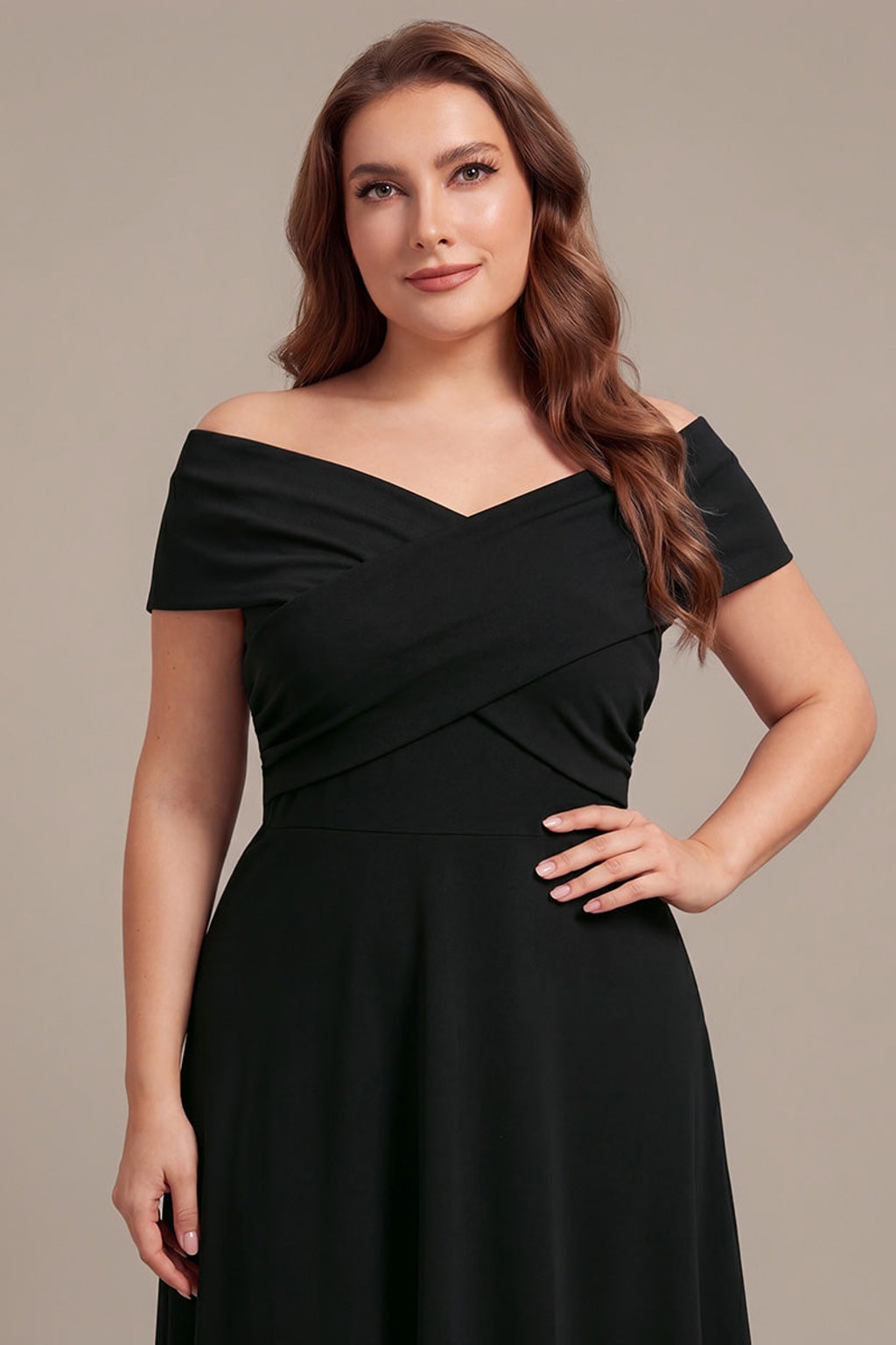 Knit Off-the-Shoulder A-Line Wedding Guest Dress - 5