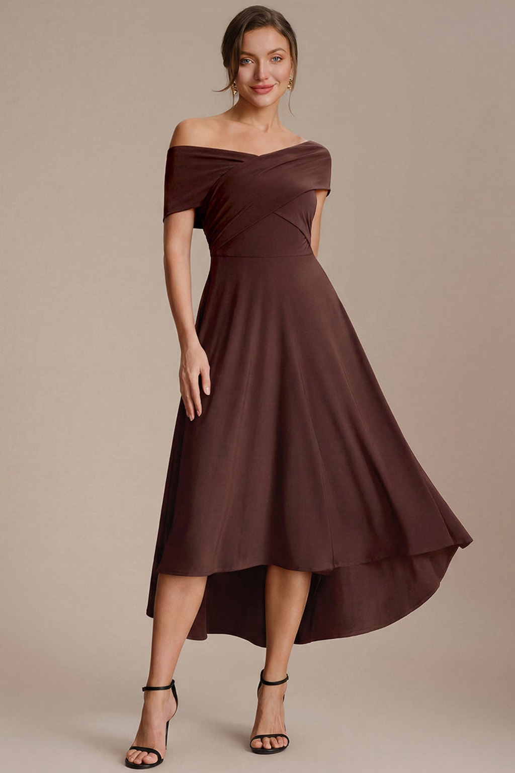 Knit Off-the-Shoulder A-Line Wedding Guest Dress - 9