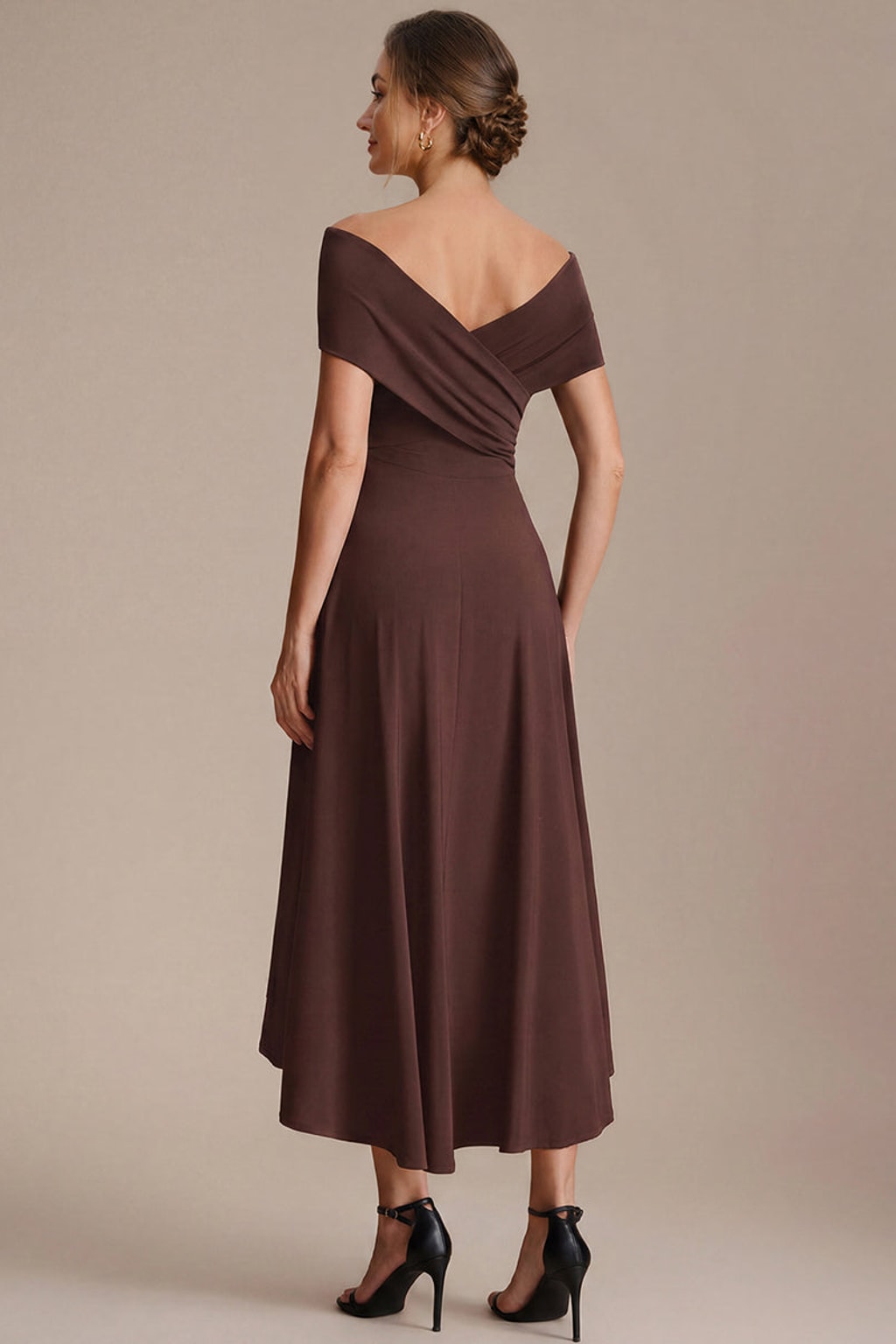 Knit Off-the-Shoulder A-Line Wedding Guest Dress - 10