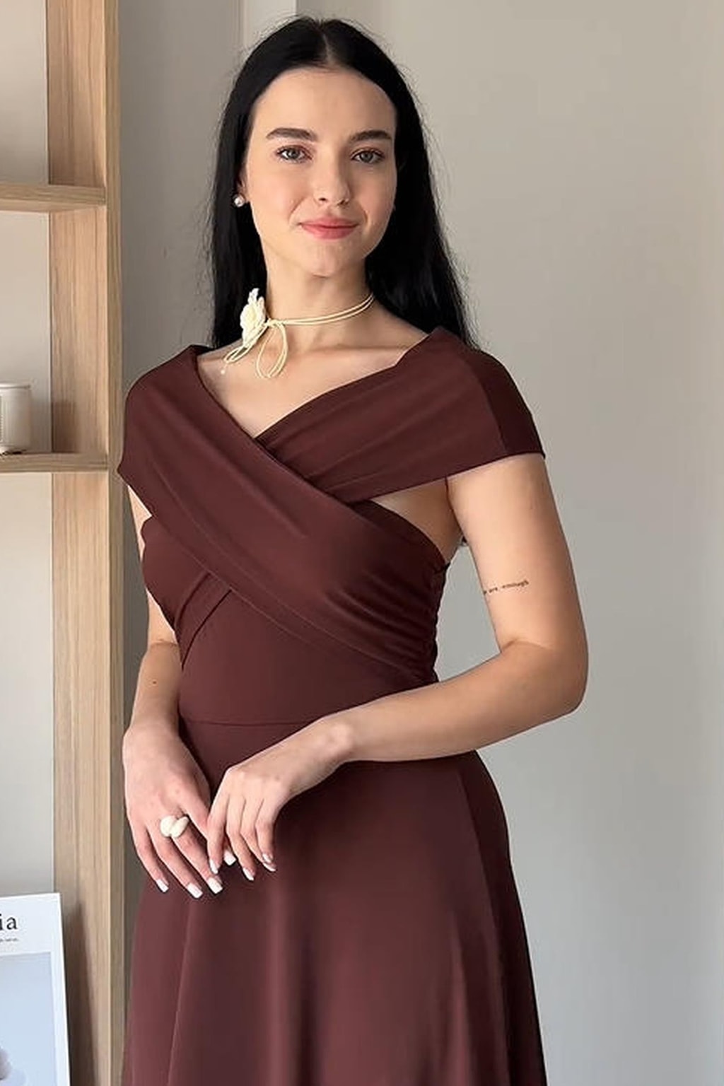 Knit Off-the-Shoulder A-Line Wedding Guest Dress - 8