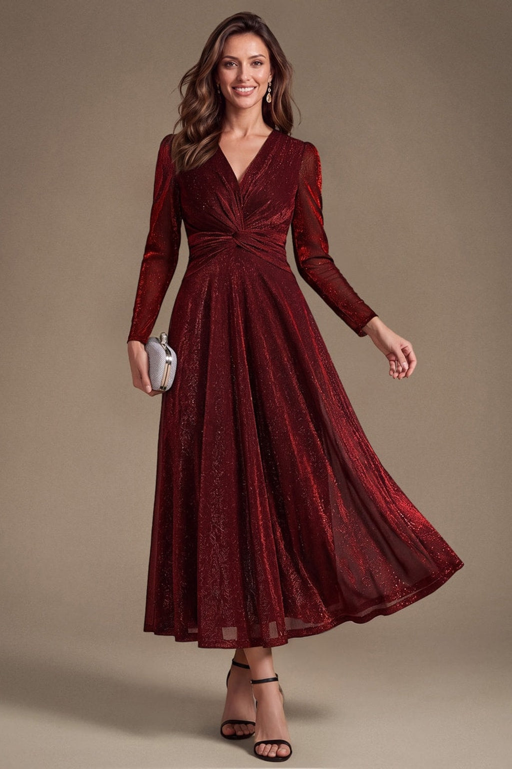 Glitter Knit Long Sleeve Wedding Guest Dress - 14