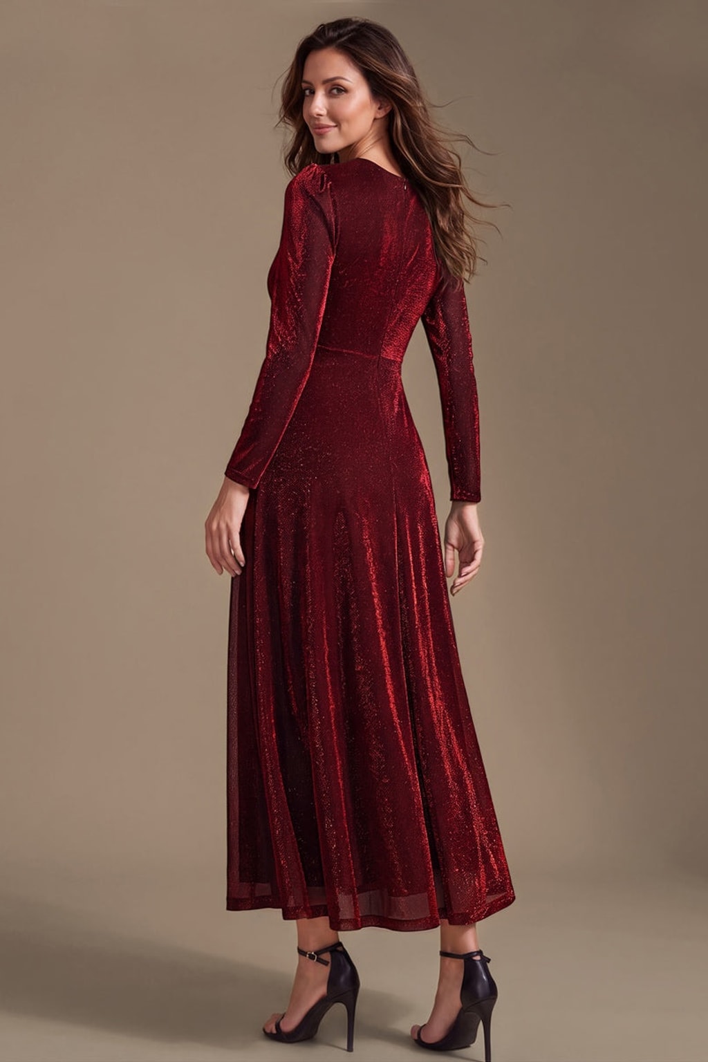 Glitter Knit Long Sleeve Wedding Guest Dress - 15