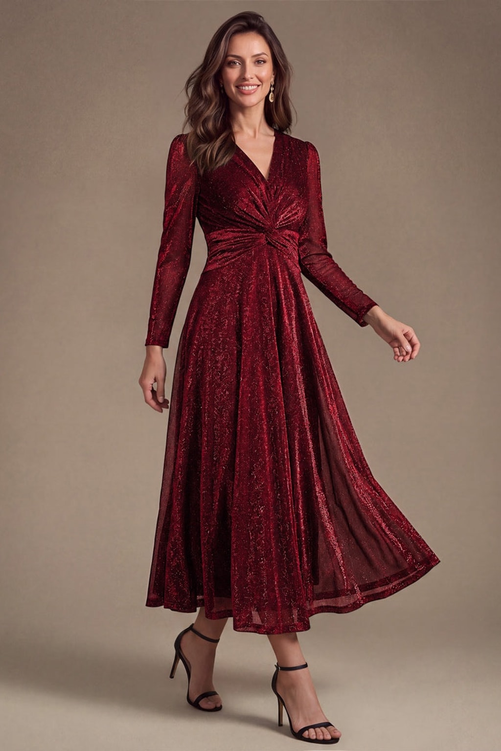 Glitter Knit Long Sleeve Wedding Guest Dress - 17