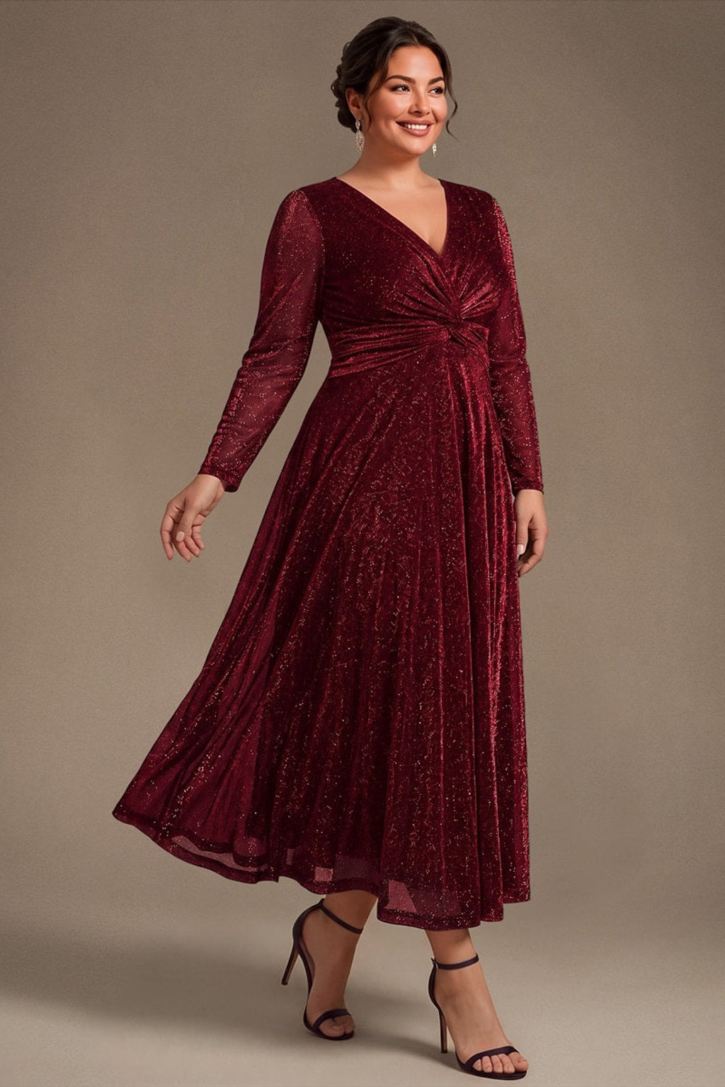 Glitter Knit Long Sleeve Wedding Guest Dress - 16