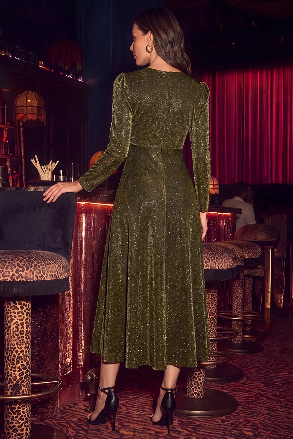 Glitter Knit Long Sleeve Wedding Guest Dress - 3
