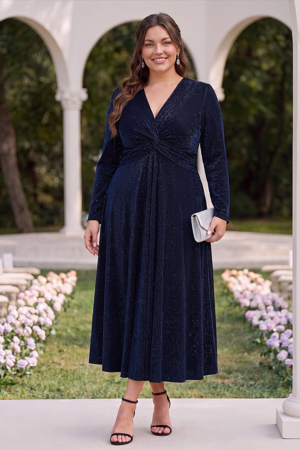 Glitter Knit Long Sleeve Wedding Guest Dress - 10