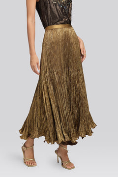 Sequin Pleated Mermaid Skirt in Gold - 2