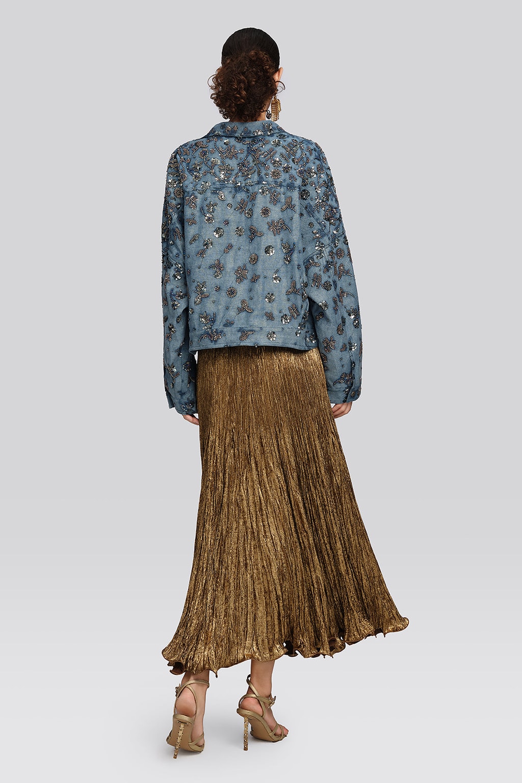 Sequin Pleated Mermaid Skirt in Gold - 6