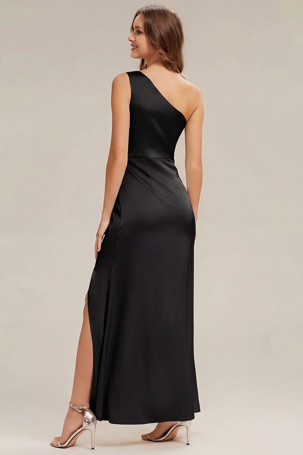 Satin One-Shoulder Slit Bridesmaid Dress - 7