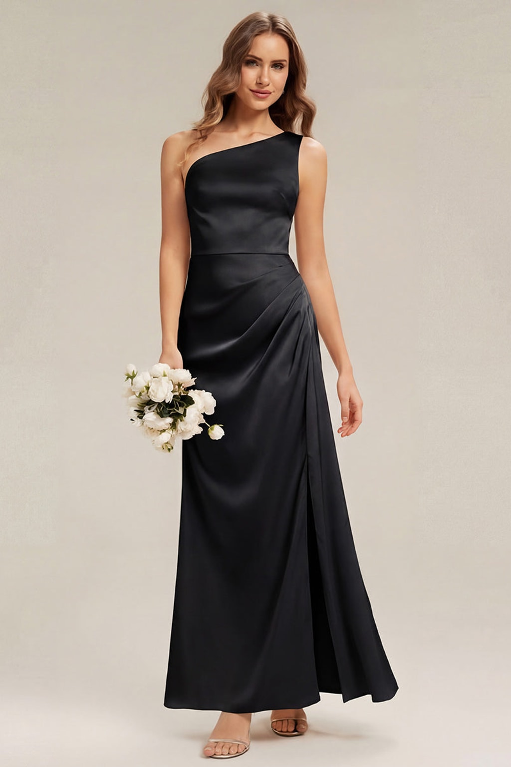 Satin One-Shoulder Slit Bridesmaid Dress - 6