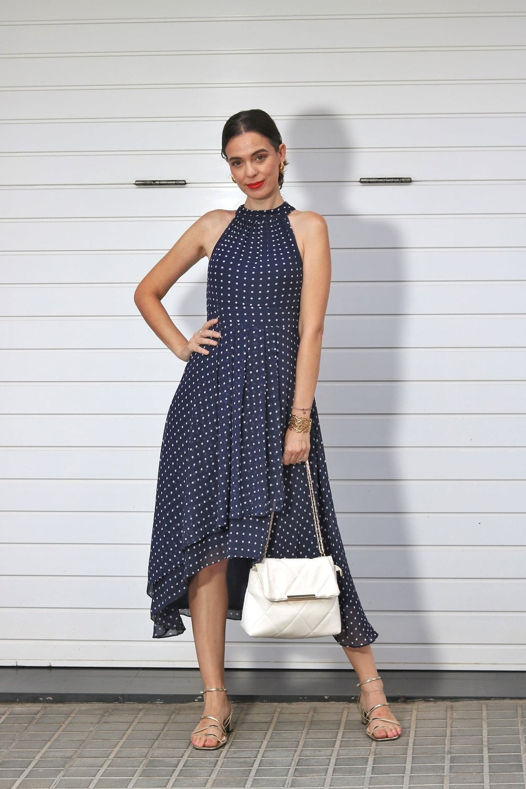 Chiffon Halter Neck Midi Dress With Pleated A-Line Skirt - 10