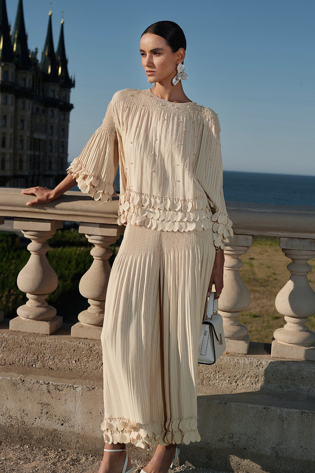 Floral Beaded Pleated Set - 2