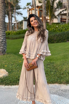 Floral Beaded Pleated Set - 3