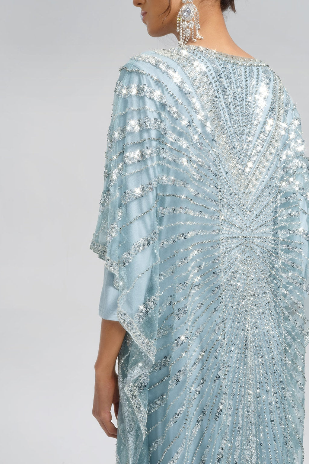 Sky Blue Beaded V-Neck Maxi Dress - 8