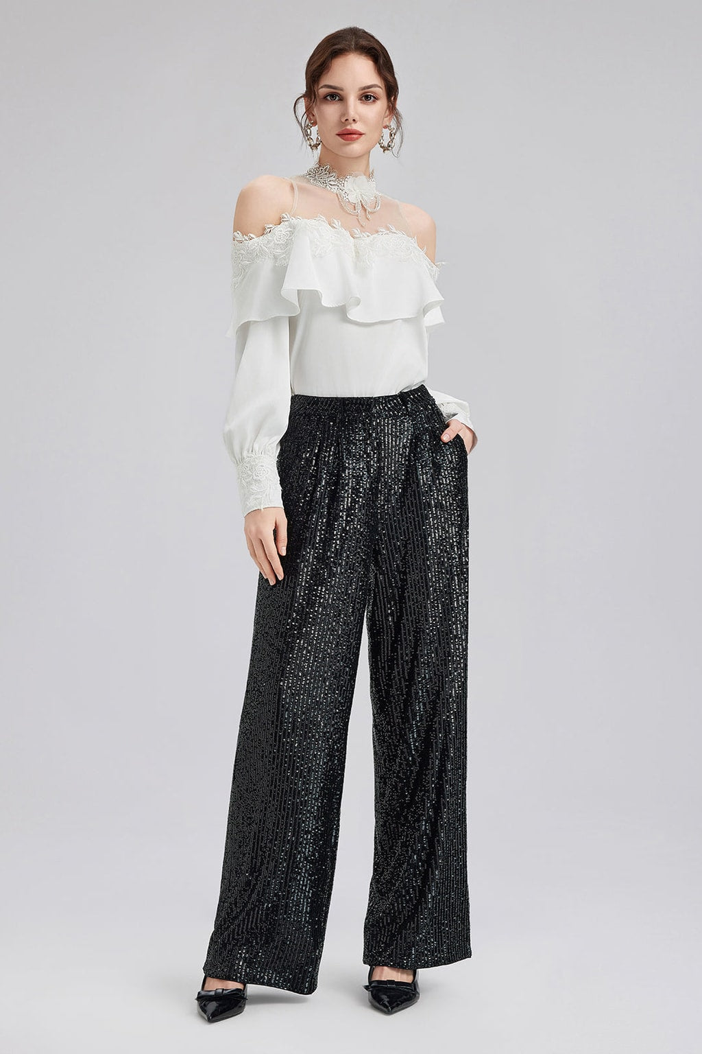 Sequin Wide-Leg Pants - 6
