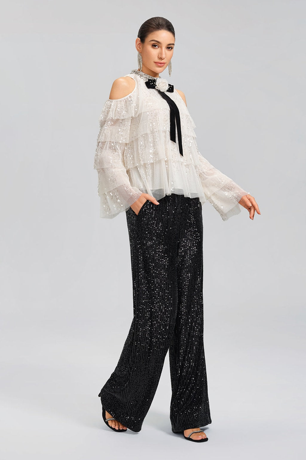 Sequin Wide-Leg Pants - 7