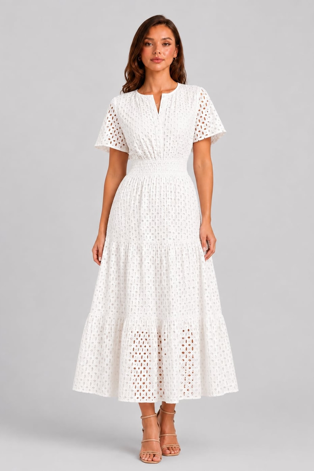 Cotton Eyelet A-Line Midi Dress - 6