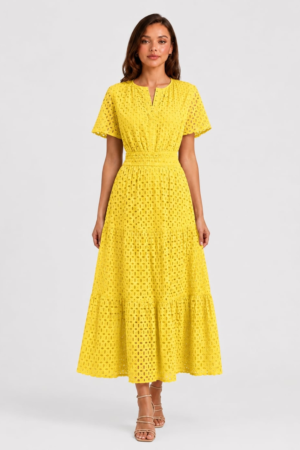 Cotton Eyelet A-Line Midi Dress - 10
