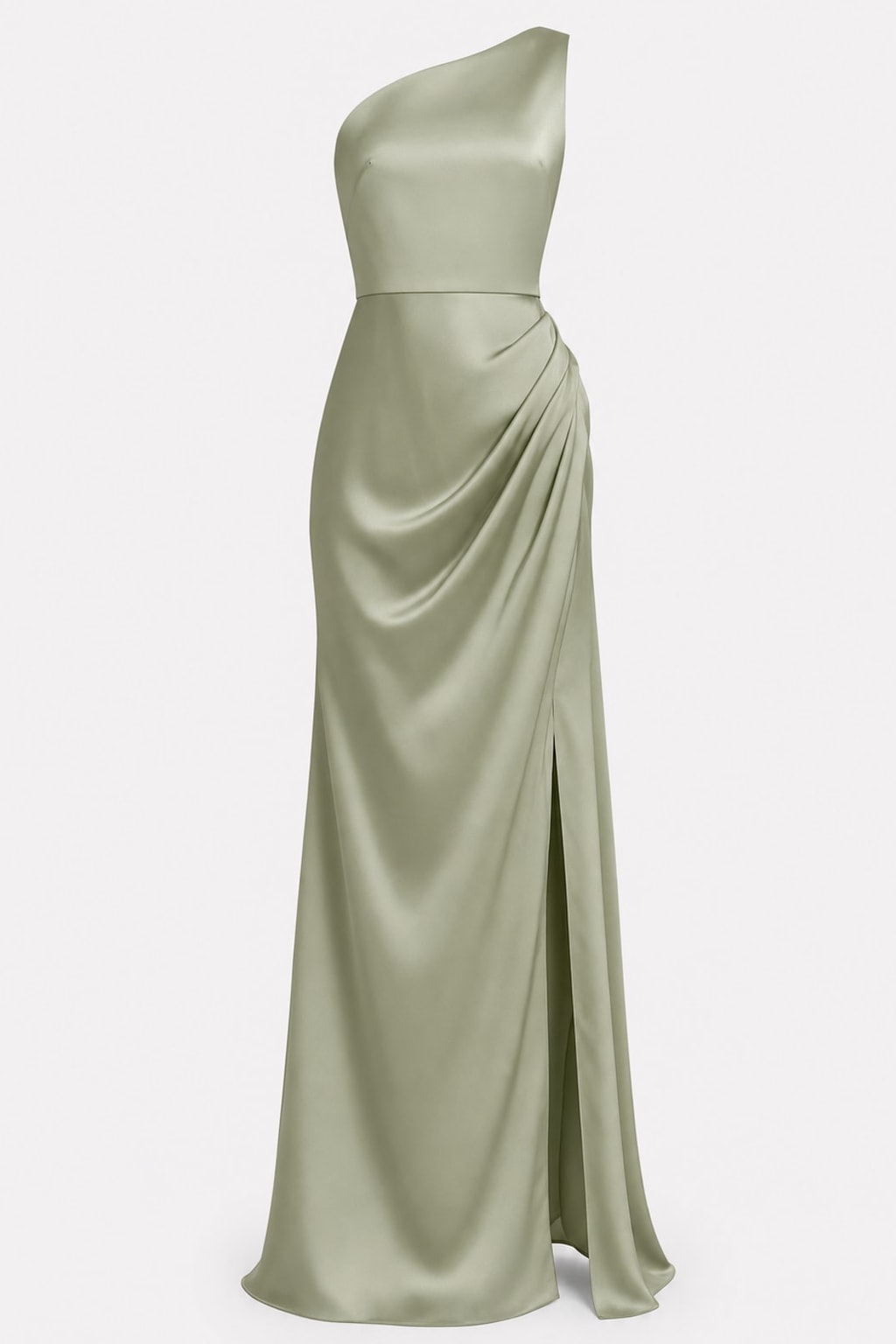 Satin One-Shoulder Slit Bridesmaid Dress - 1