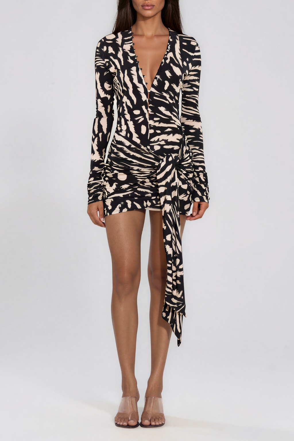 Poly-Spandex Zebra Print Long Sleeve Mini Dress - 2