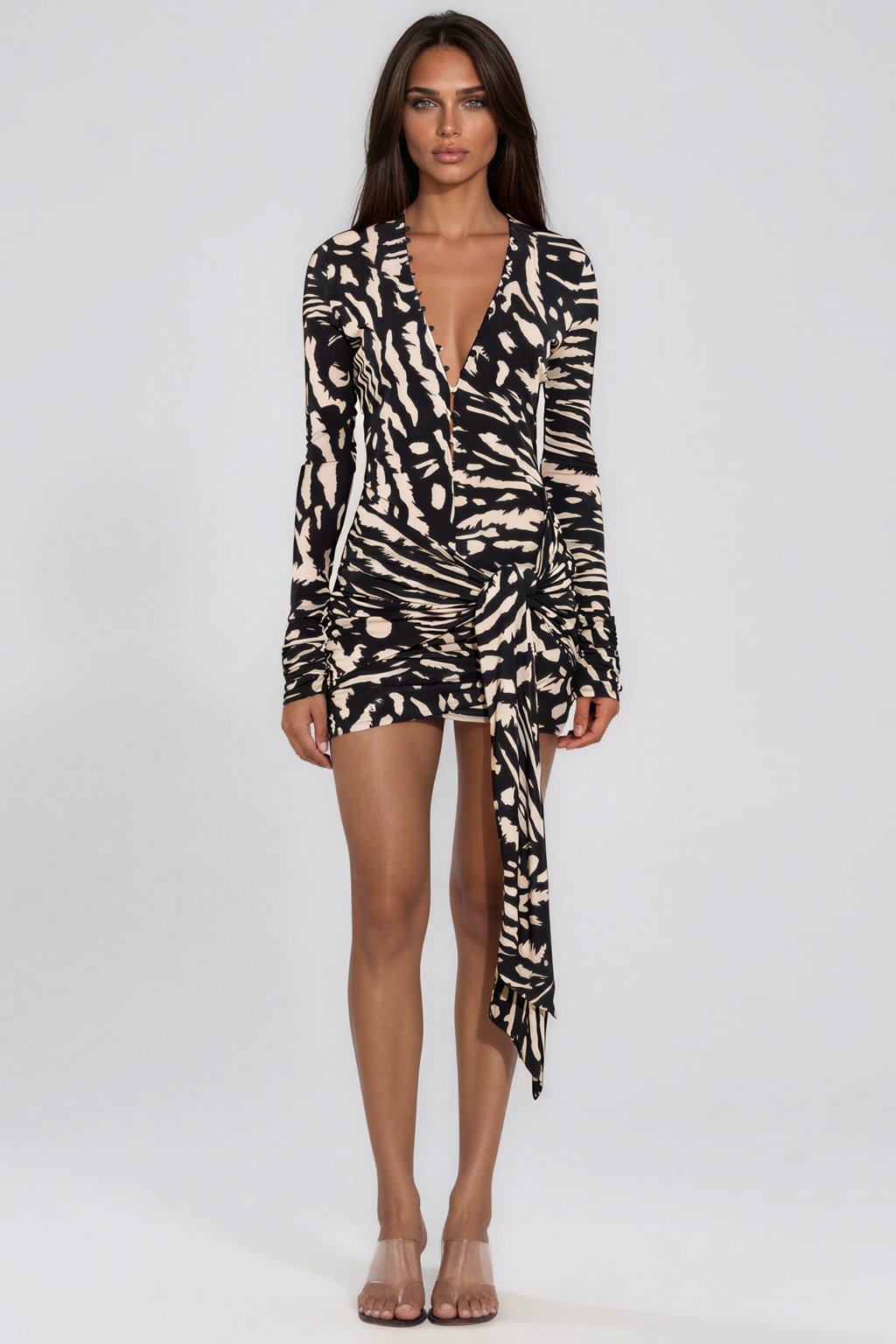 Poly-Spandex Zebra Print Long Sleeve Mini Dress - 6