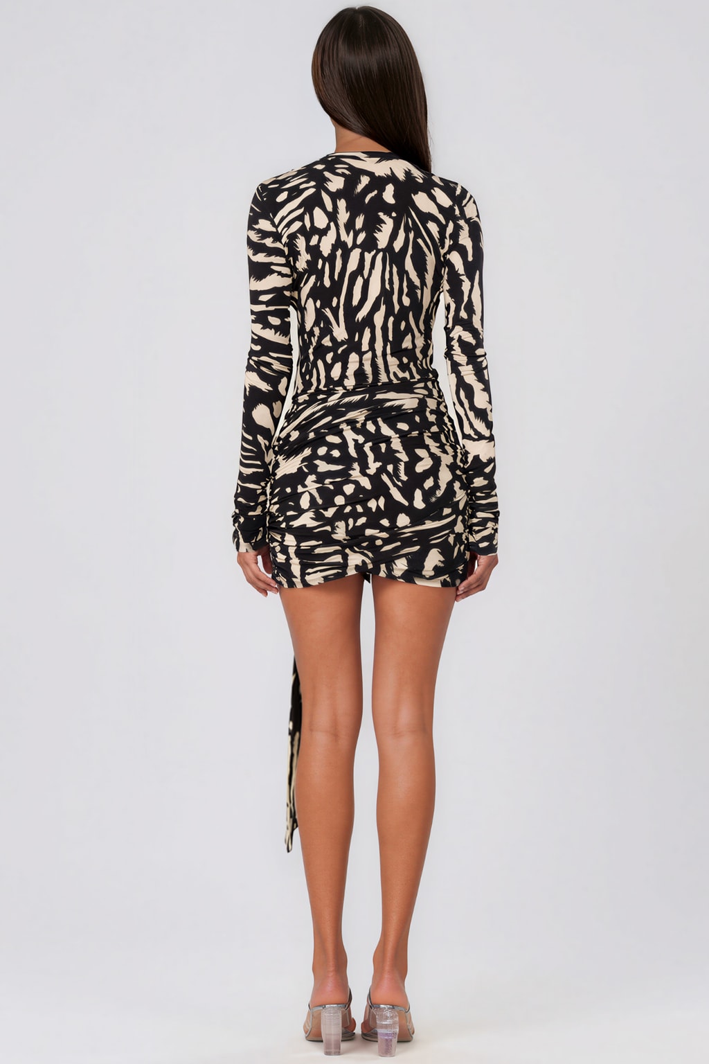 Poly-Spandex Zebra Print Long Sleeve Mini Dress - 4