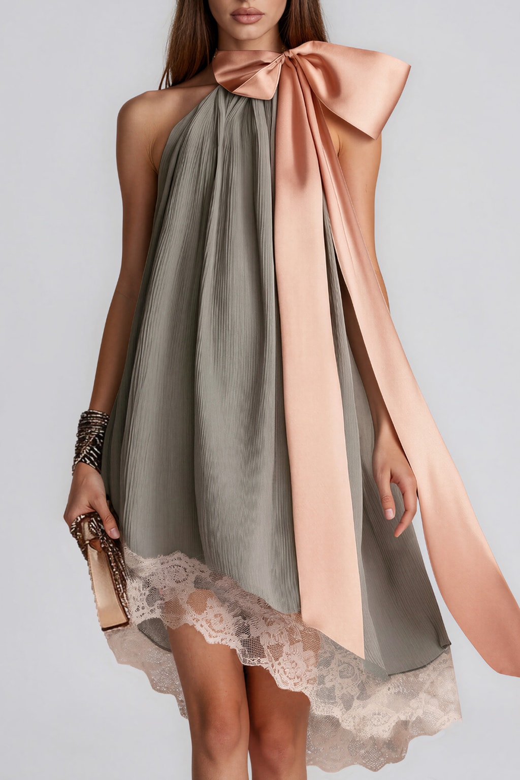 Lace Asymmetric Mini Dress - 5