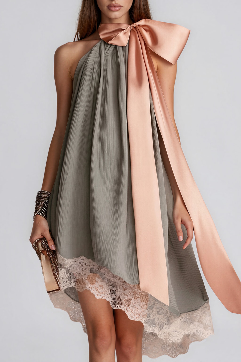 Lace Asymmetric Mini Dress - 3