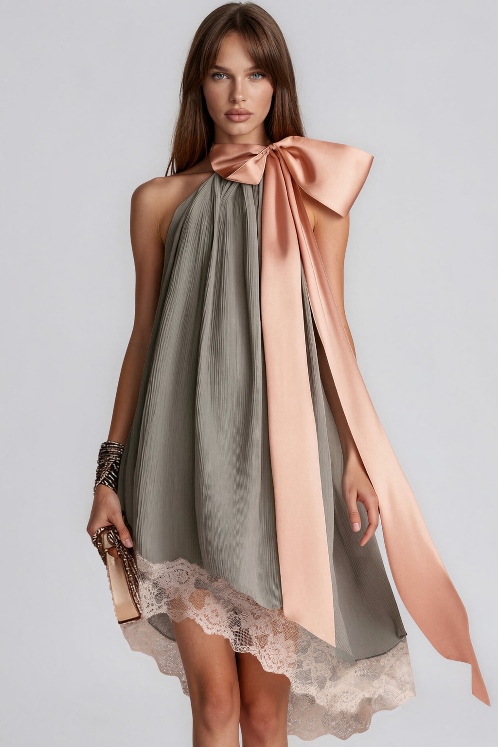 Lace Asymmetric Mini Dress - 2