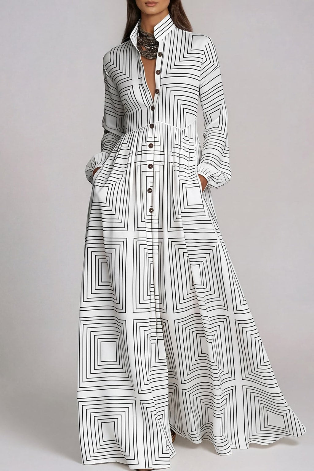 Polyester Maxi Dress With Plunge Neckline - 5