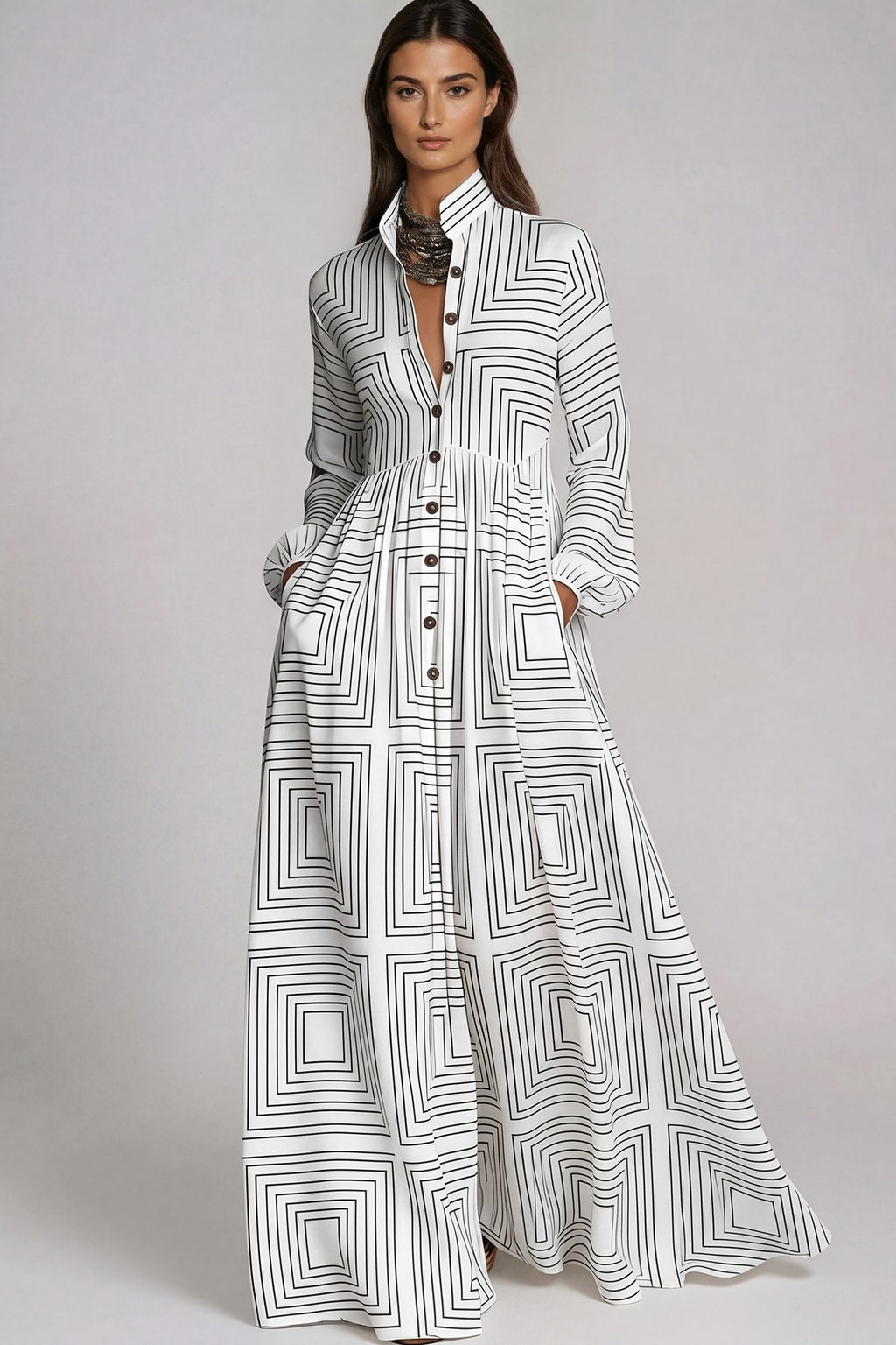 Polyester Maxi Dress With Plunge Neckline - 2