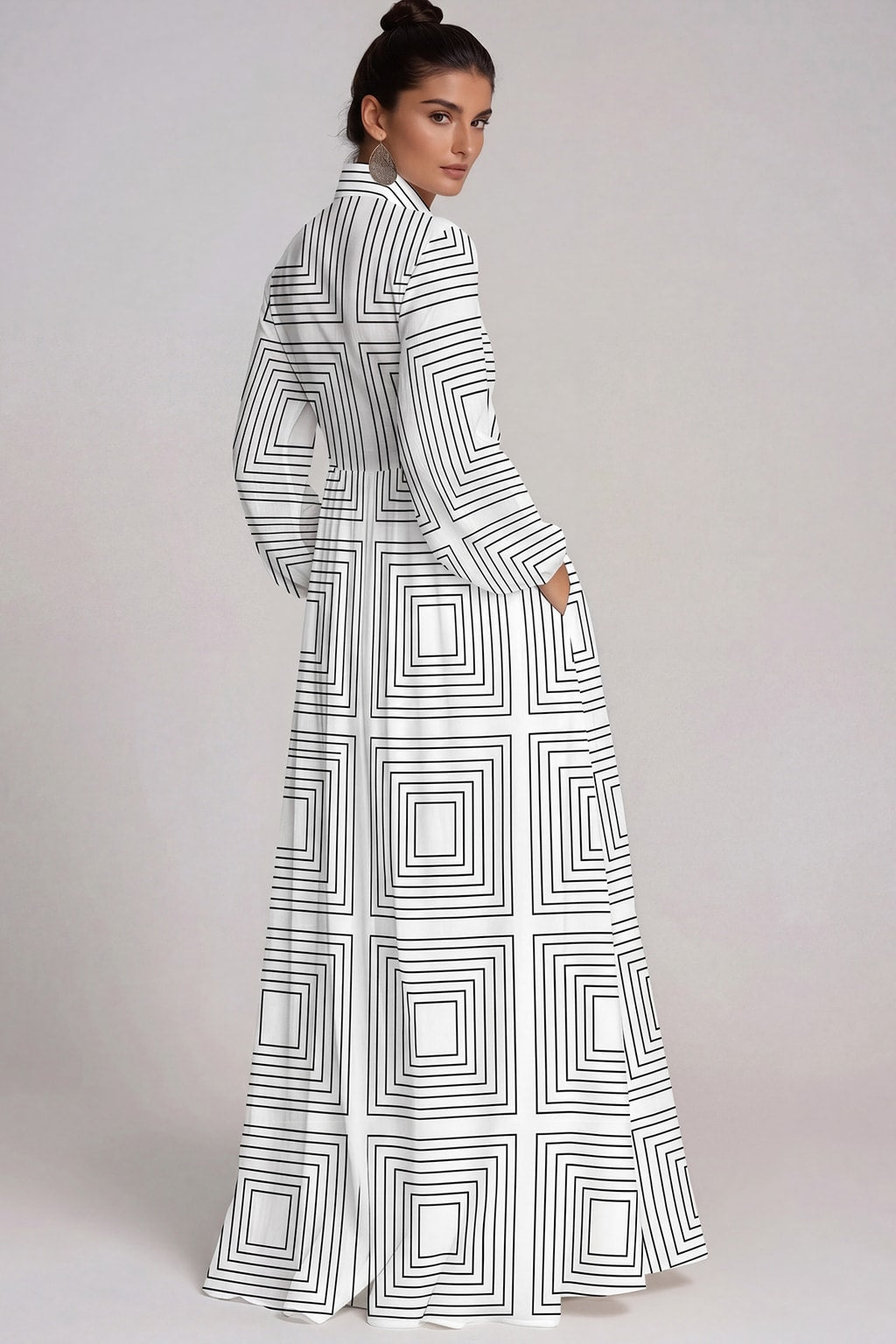Polyester Maxi Dress With Plunge Neckline - 3